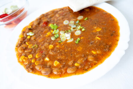 Chili con carne, tortilla